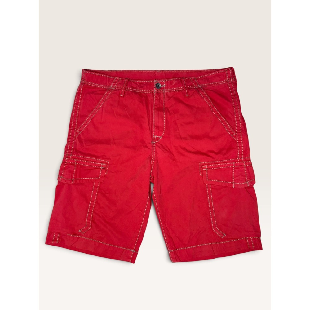 Vtg True Religion Big T Men's 38 Trooper Cargo Shorts Red Stitching Baggy Y2K